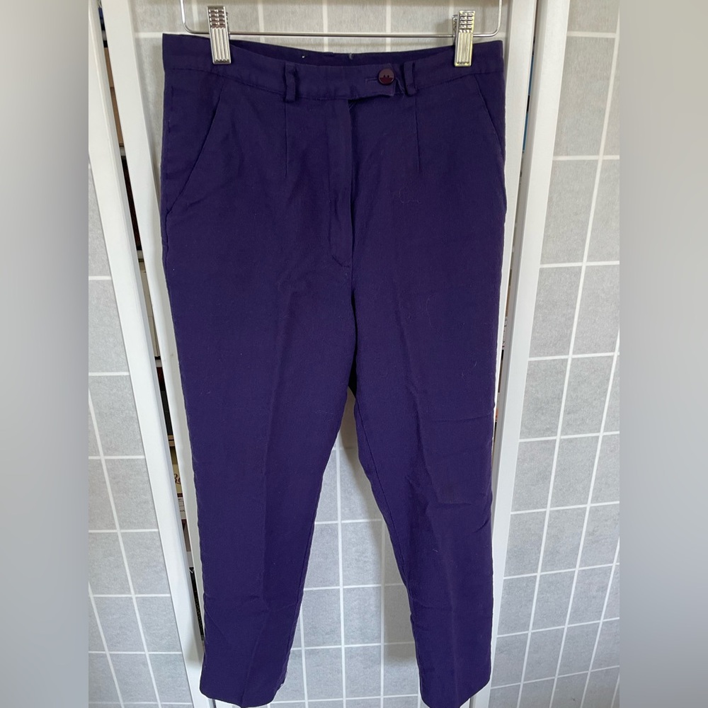 Vintage Straight Skinny Belt Pants, Purple, Size 8 Petite.